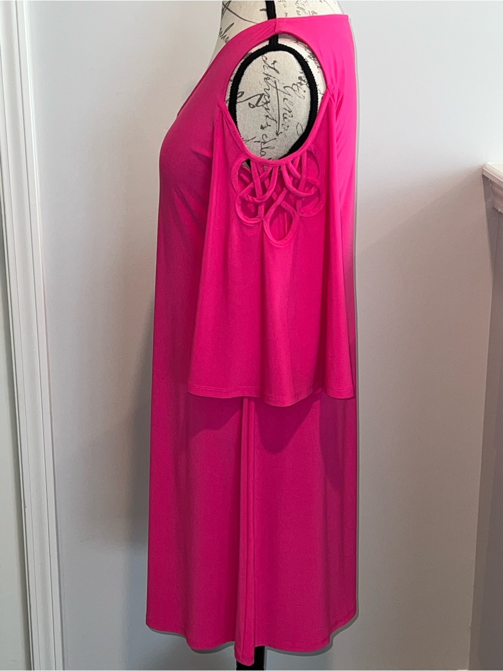 Bright Pink Cold-Shoulder V-Neck Midi Dress - Picture 4 of 9